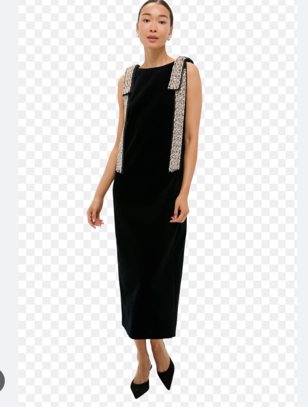 Tuckernuck Black viola Velvet Dress with Beaded Shoulder Ties xs